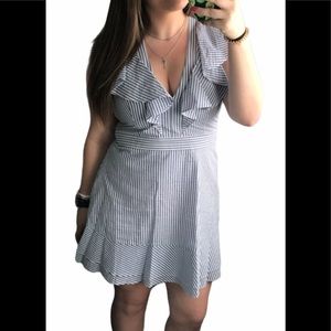 WAYF Seersucker a-line low cut dress